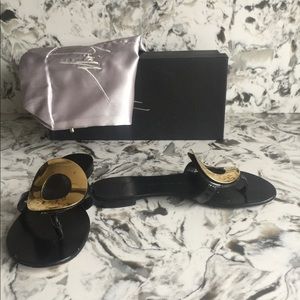 Giuseppe Zanotti Gold/Black Leather Flats